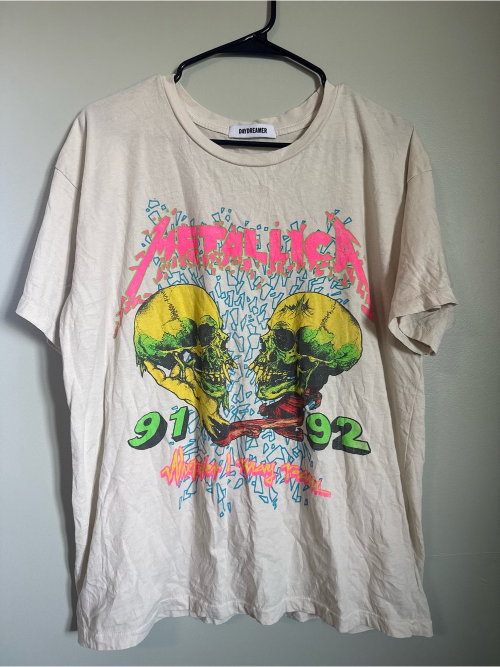 Daydreamer Cream Metallica 91-92 Neon Skull Graphic Tee